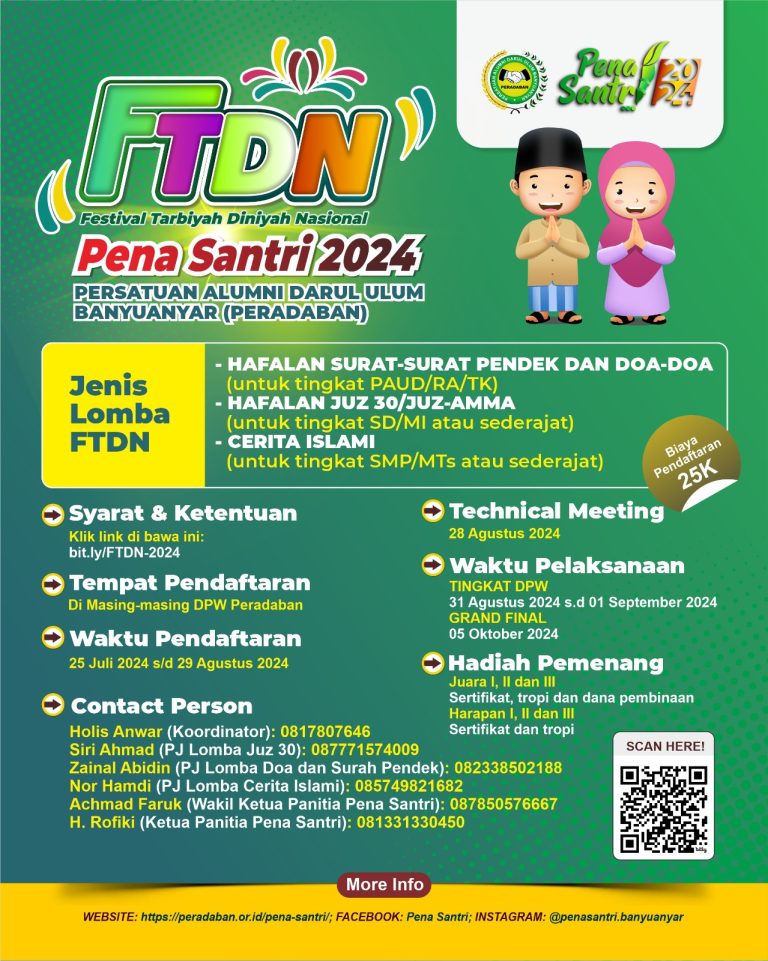 Pendaftaran Festival Tarbiyah Diniyah Nasional (FTDN) Pena Santri 2024 Dibuka